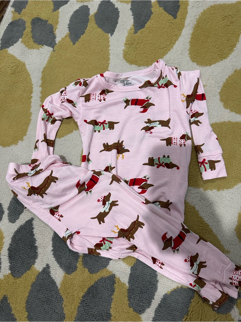 Carter's Pink Holiday Dachshund Print Kids Pajama Set